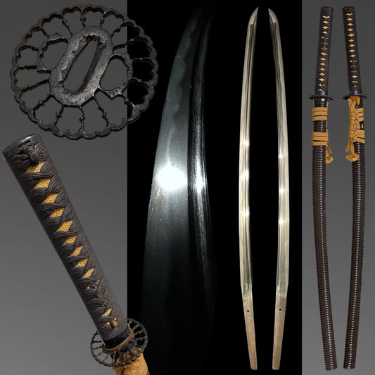 Sendankizami-Saya 千段刻鞘 KATANA, Karisukashi-Tsuba 雁透鍔, Wide blade, Edo period mumei