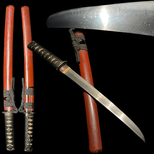 Red Sunnobi-Tanto, Shibuichi Fuchikashira, Edo period mumei