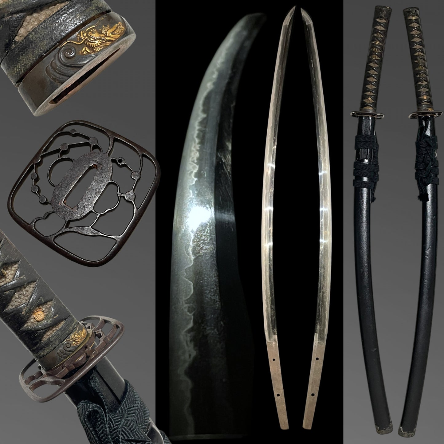 Yukinori 行則 signed KATANA, Dragon Fuchi and Menuki, Ninja style square Tsuba, Muromachi period