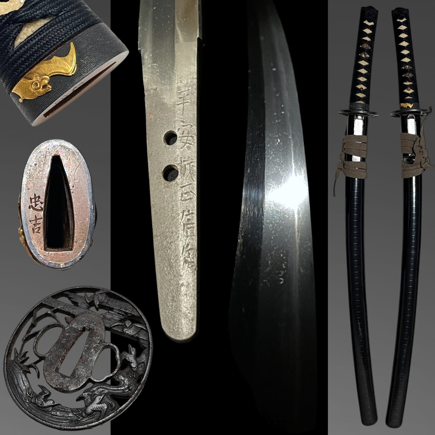 Bat Fuchi Long Wakizashi, Fuemakisaya 笛巻鞘,  Heianjo Masanobu 平安城正信 signed, Edo period