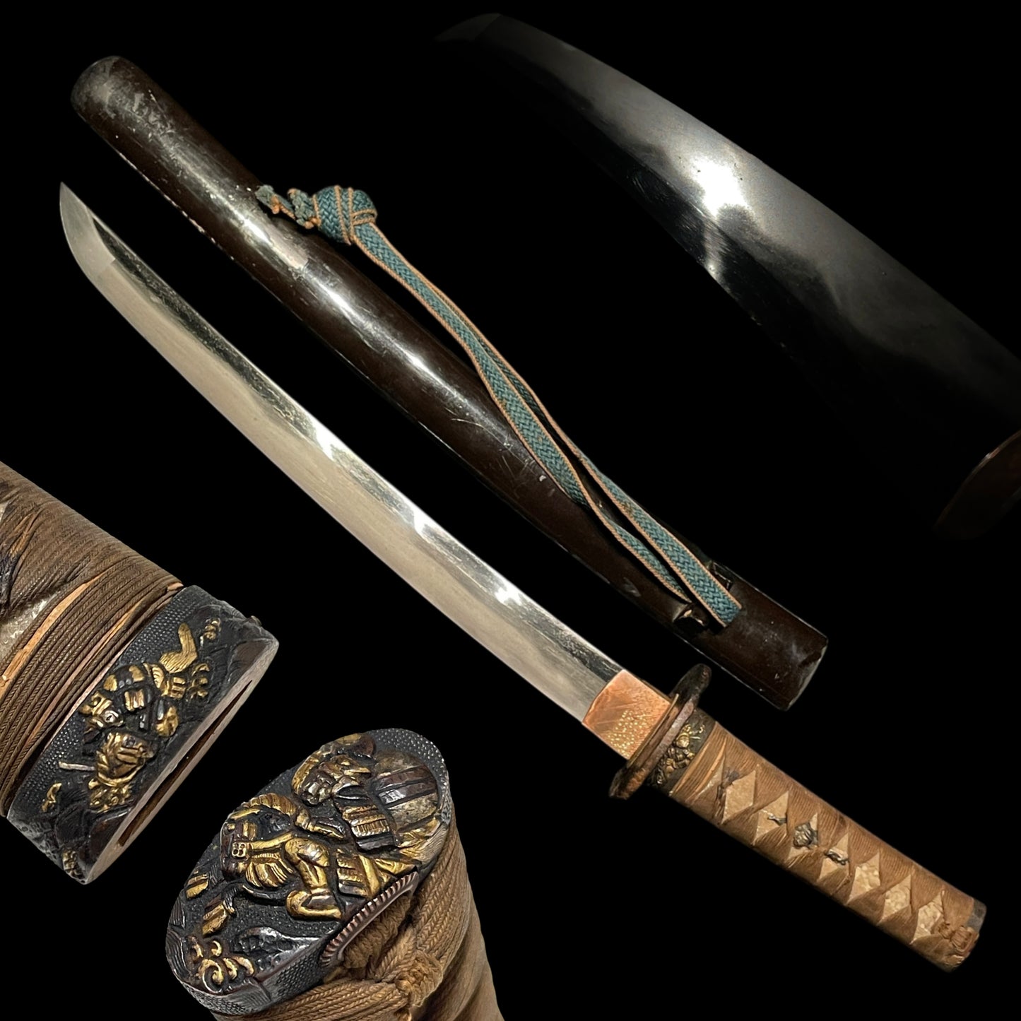Short Wakizashi, Musha Fuchikashira 武者縁頭, Edo period mumei