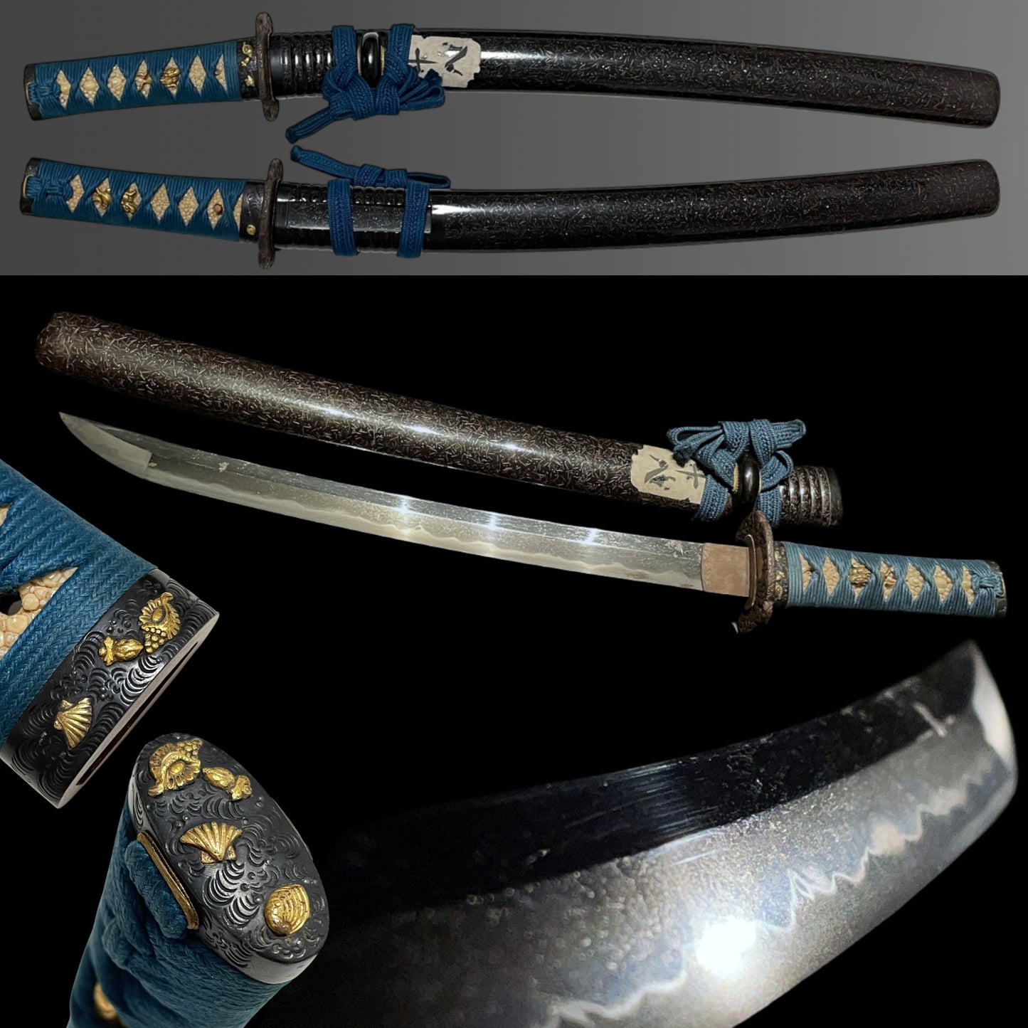 Large Kissaki Wakizashi, Shell Fuchikashira 貝縁頭, Edo period mumei