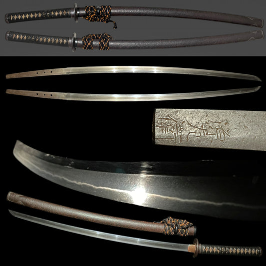 Minamoto Sae 源左衛 signed KATANA, Shakudo Myoga Menuki, Iron Fittings, Muromachi period