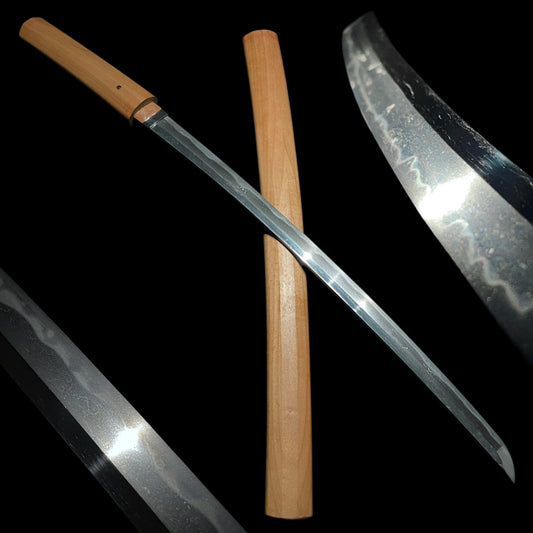 Midare-Hamon Wakizashi in Shirasaya, Edo period mumei, Shakudo and Copper Habaki