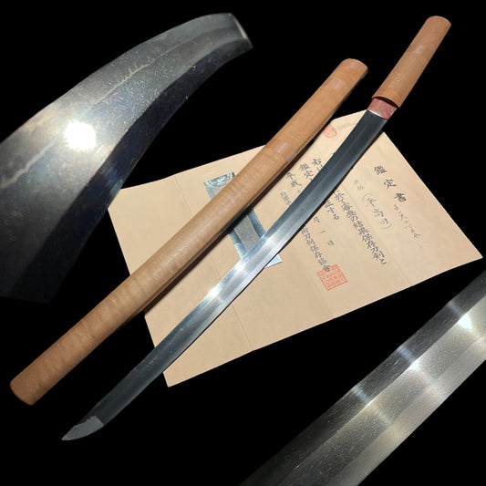 Taira Takada 平高田 Rugged Long WAKIZASHI, Muromachi period, with NBTHK Certificate