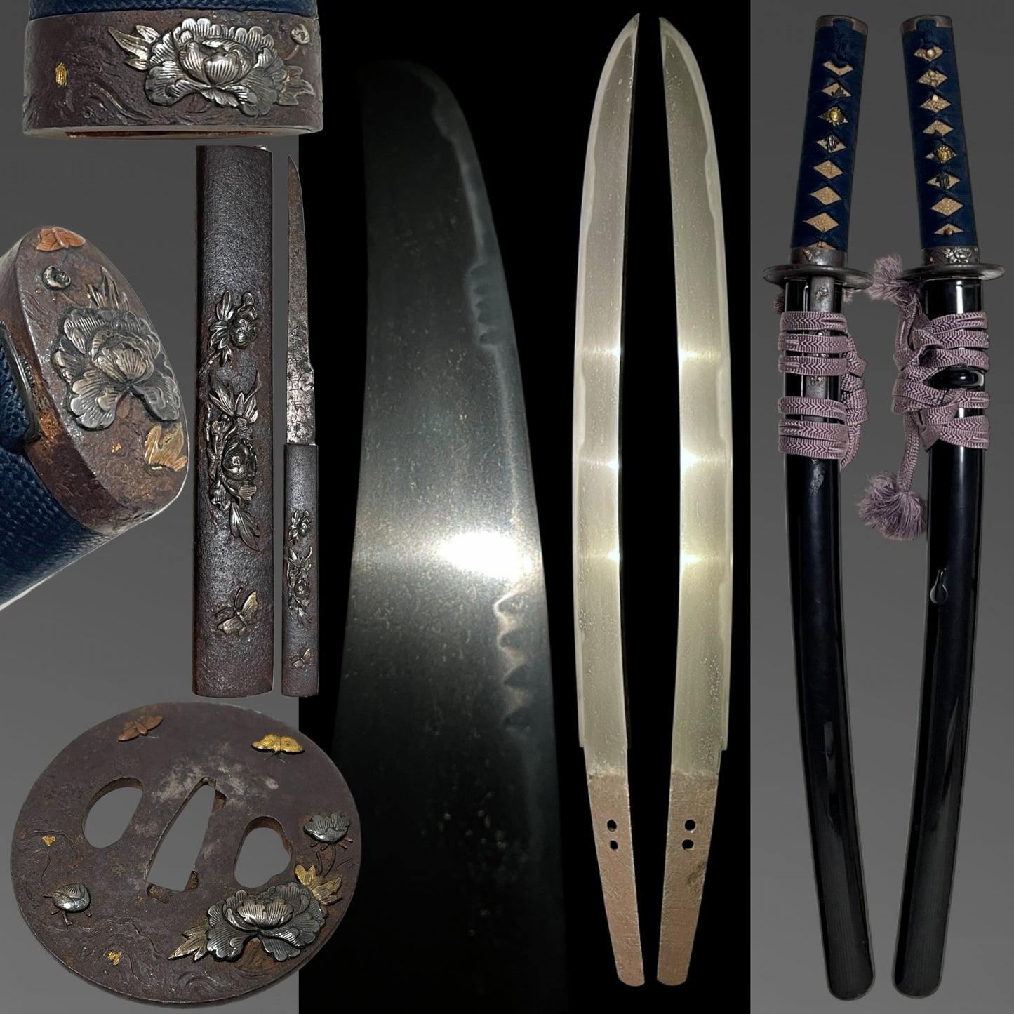 Hirazukuri Wakizashi, Butterflies and peonies Fittings, Enju Nobukatsu signed Kozuka