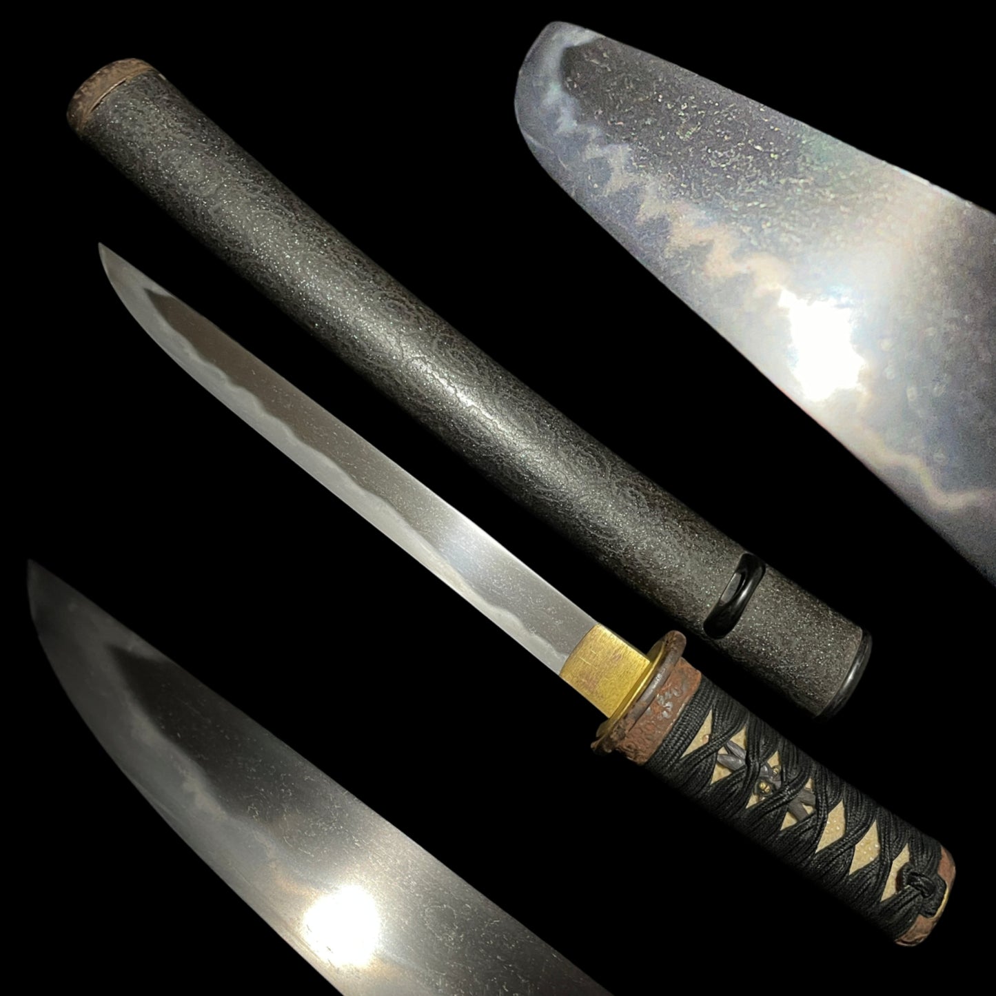 Unmon Aogaichirashi Saya 雲紋青貝散鞘 TANTO, Dragonfly Menuki, Late Edo period mumei