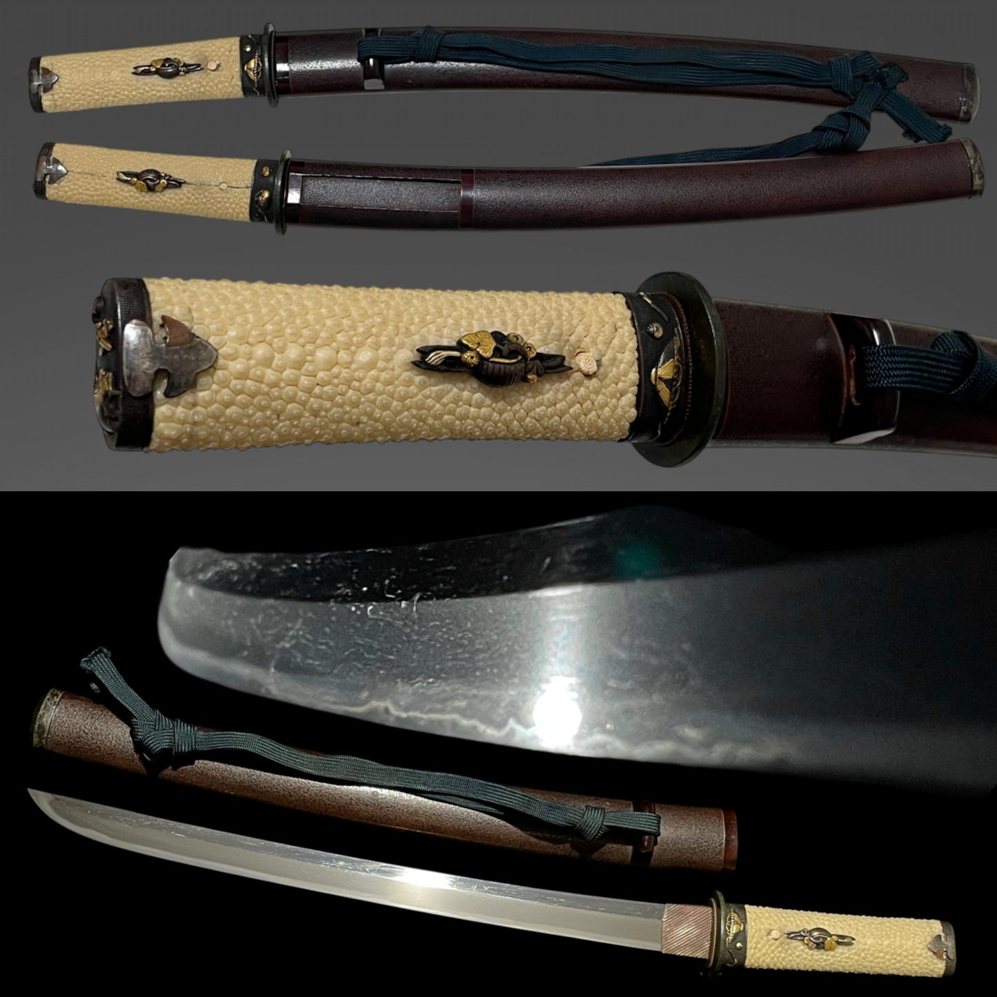 Shobuzukuri Aikuchi Wakizashi, Takarazukushi Fuchikashira, Muromachi period mumei