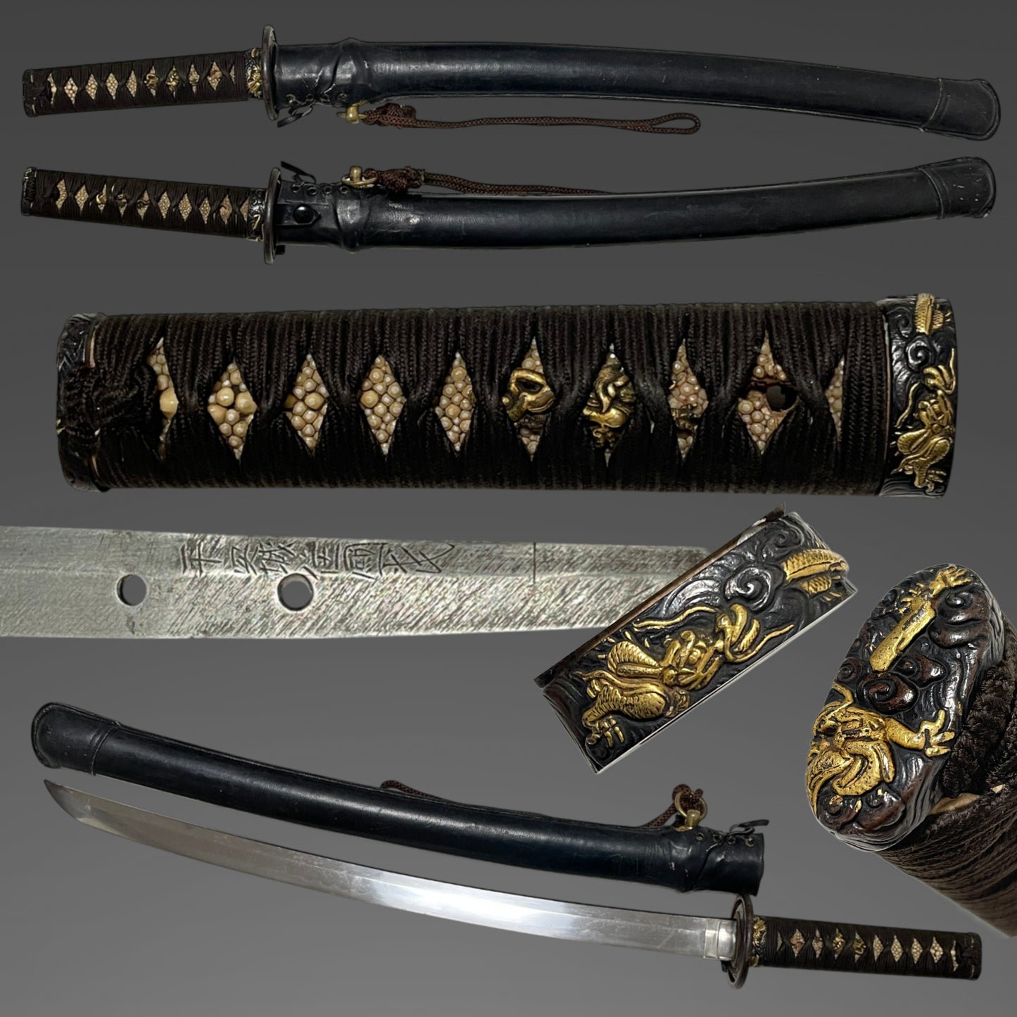 Short Navy GUNTO For Crew 搭乗員用短寸海軍刀, Dragon Fuchikashira, Heianjoju Kunitake signed