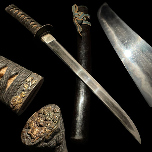 Botanshishi Fuchikashira 牡丹獅子縁頭, Sunnobi-TANTO 寸延短刀, Edo period mumei