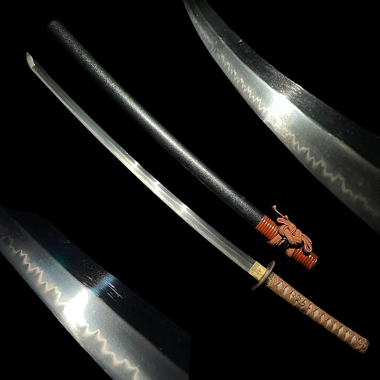 Togari-Gunome 尖互目 Hamon KATANA 無櫃鍔 Muhitsu-Tsuba, Wide and Thick blade