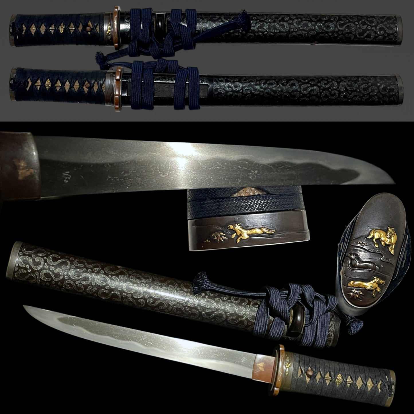 Kawarinuri-Saya 変塗鞘, Horse Fuchikashira TANTO, Edo period mumei