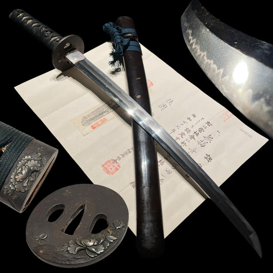 Peony Fittings Takada 高田 Wakizashi, Early Edo period, NBTHK Certificate