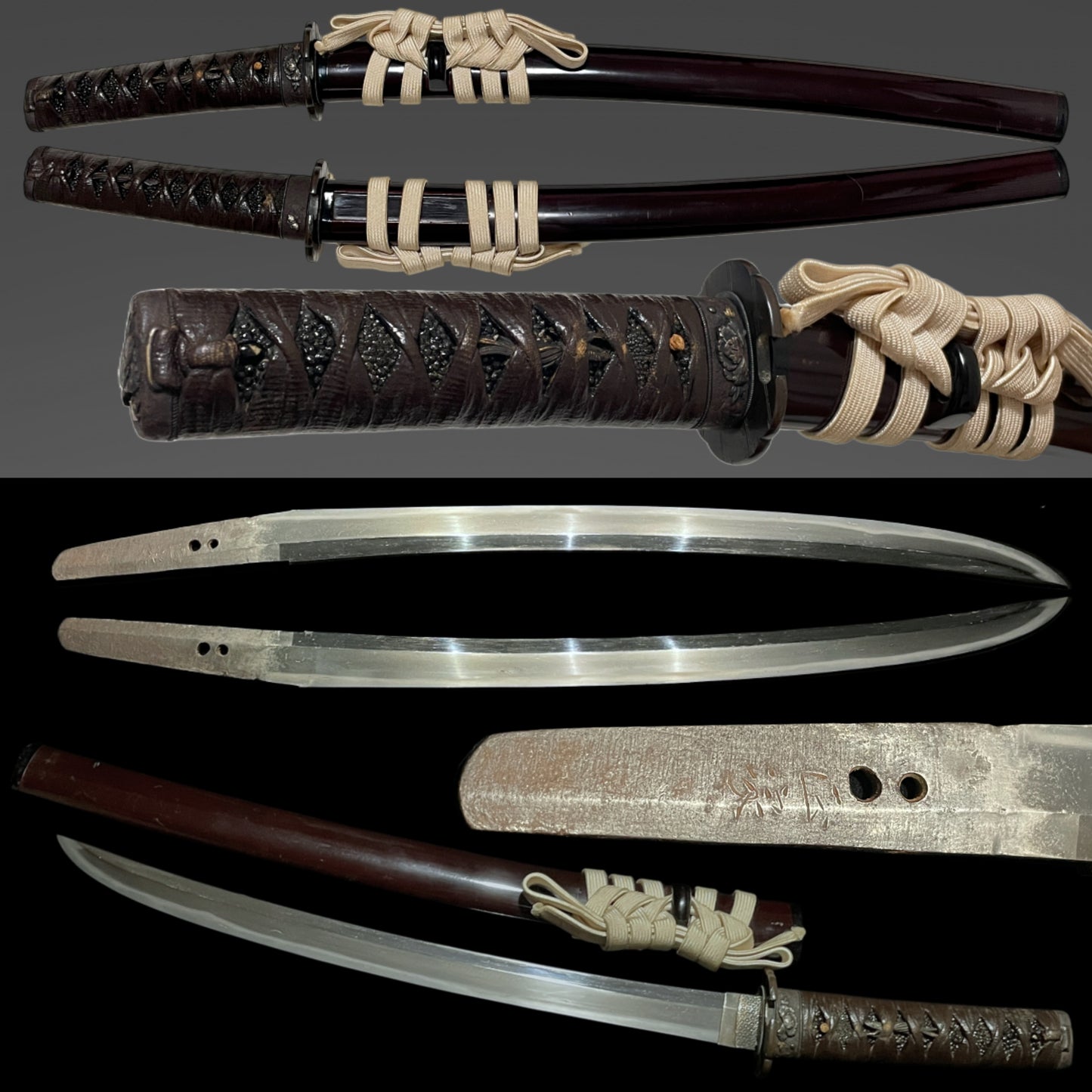 Masaie 正家 signed, Shobuzukuri Wakizashi, Peonies and butterflies Fuchikashira, Muromachi period
