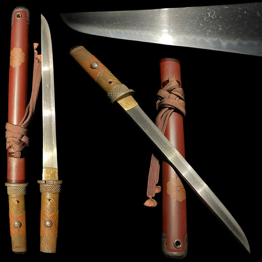 Red YOROIDOSHI 鎧通 Tanto, Thick blade, Edo period mumei