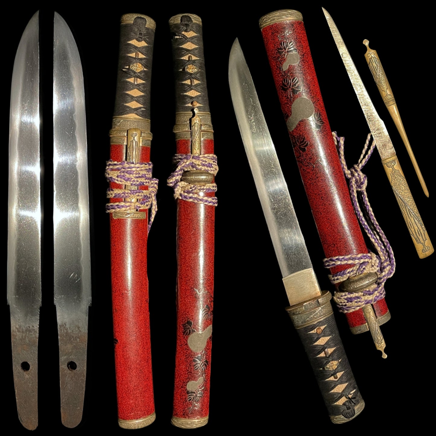 Red TANTO Matsushiro Koshirae 松代拵, with Kozuka Kogai, Late edo period