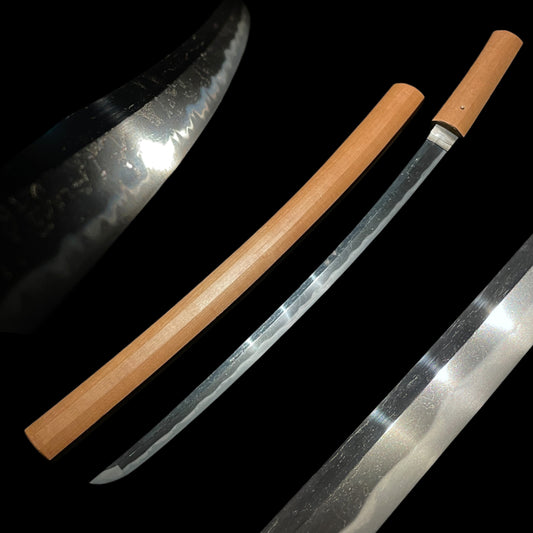 Long Wakizashi Midareba 乱刃 in Shirasaya, Edo period mumei