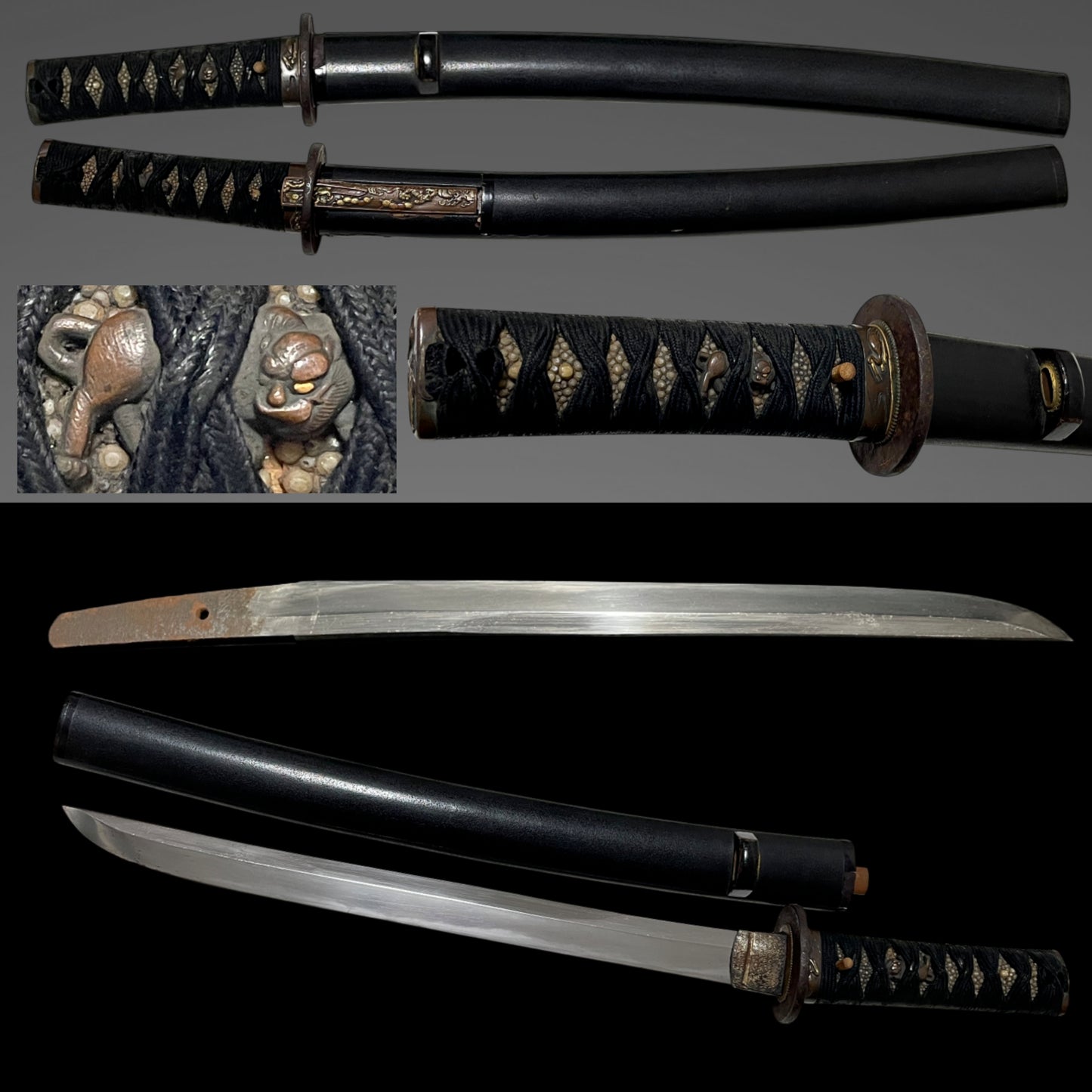Shobuzukuri Wakizashi, Tiger Menuki, with Kozuka, Edo period mumei