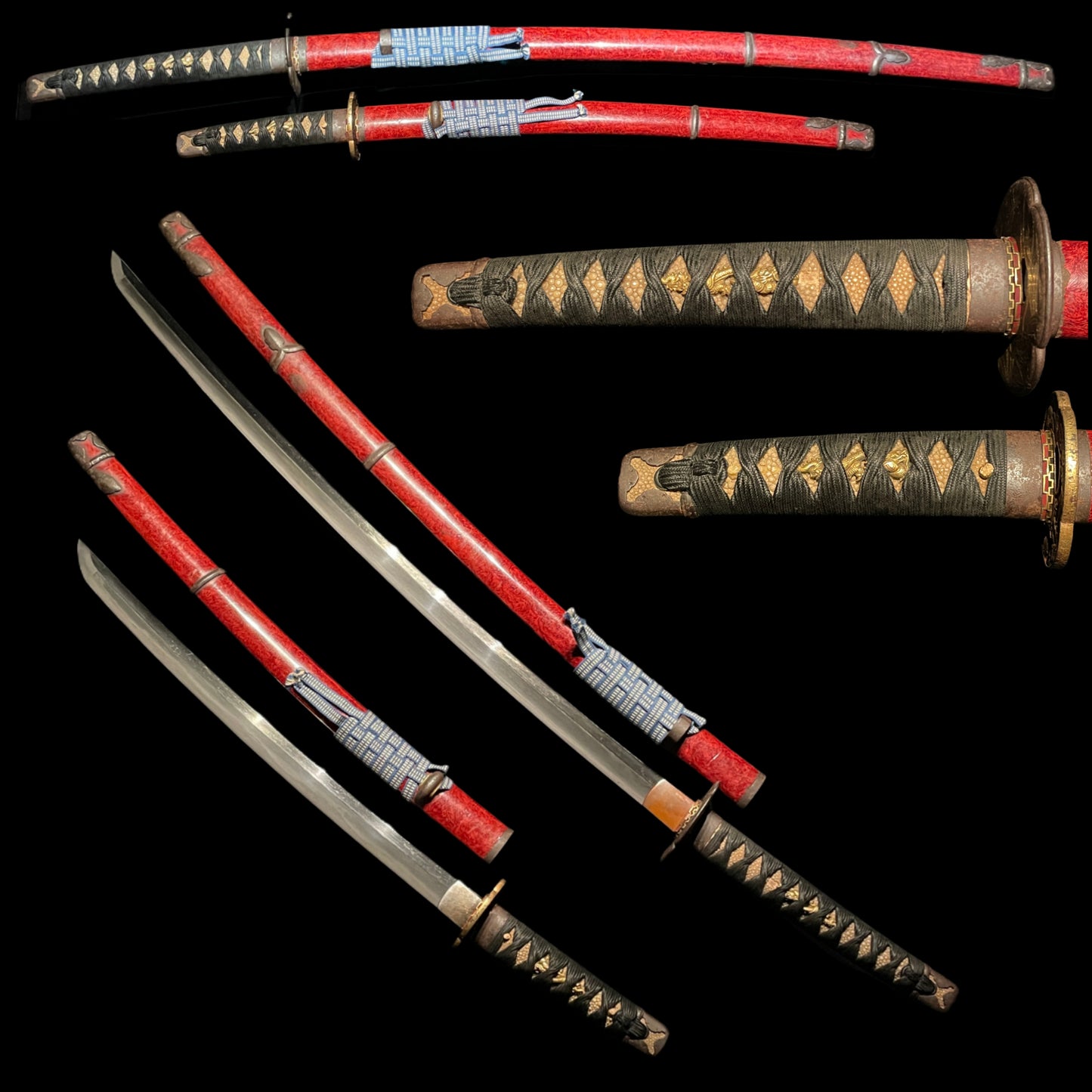 Daishō 大小, Red Handachi Koshirae 朱鞘半太刀拵え, KATANA and WAKIZASHI