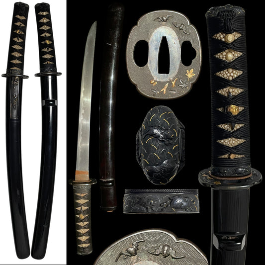 Bat Tsuba and Boar Fuchikashira TANTO, with Kozuka, Muromachi period mumei