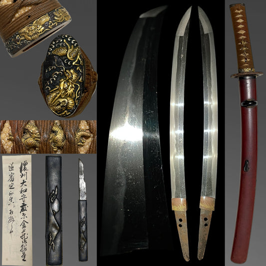 Ookissaki Wakizashi, Dragon Fittings, Mt.Fuji Kozuka, Yamatonokami Fujiwara Kanekura signed