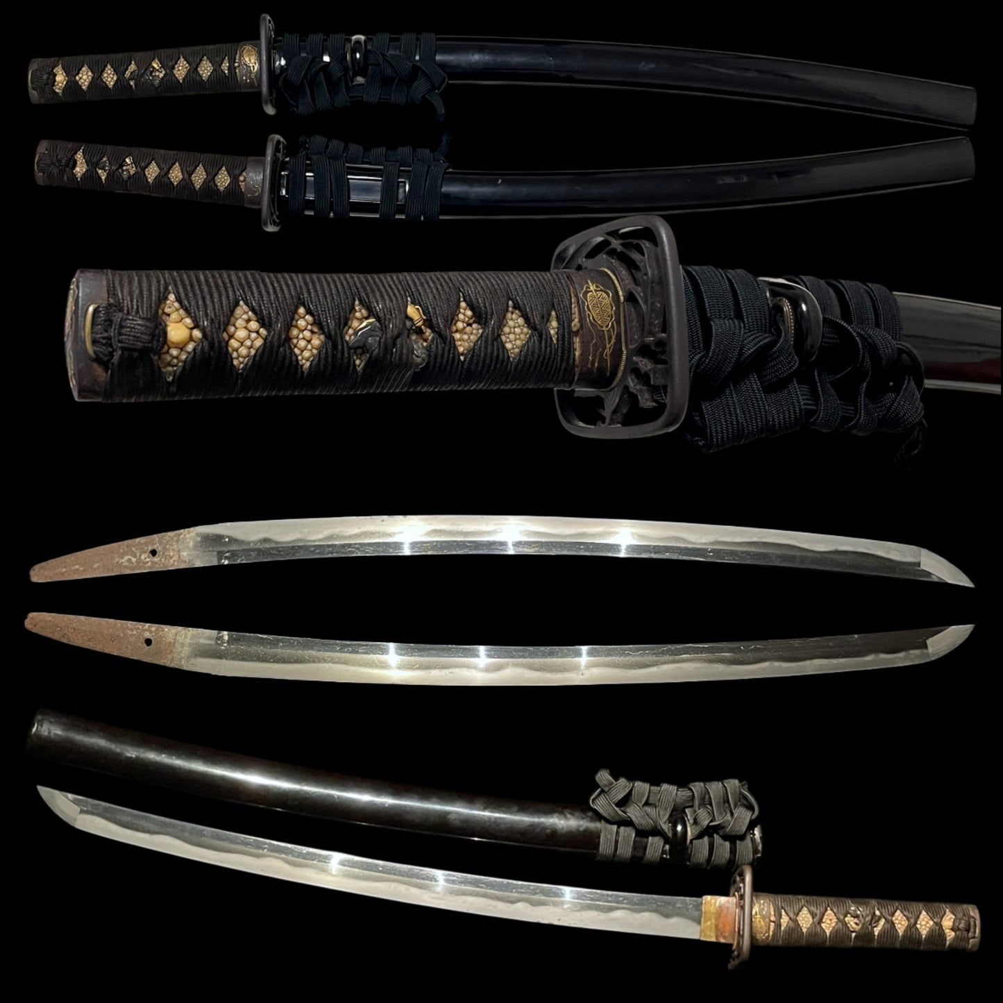 Gunbai-Fuchikashira 軍配縁頭 Wakizashi, Wide Hamon, Edo period mumei