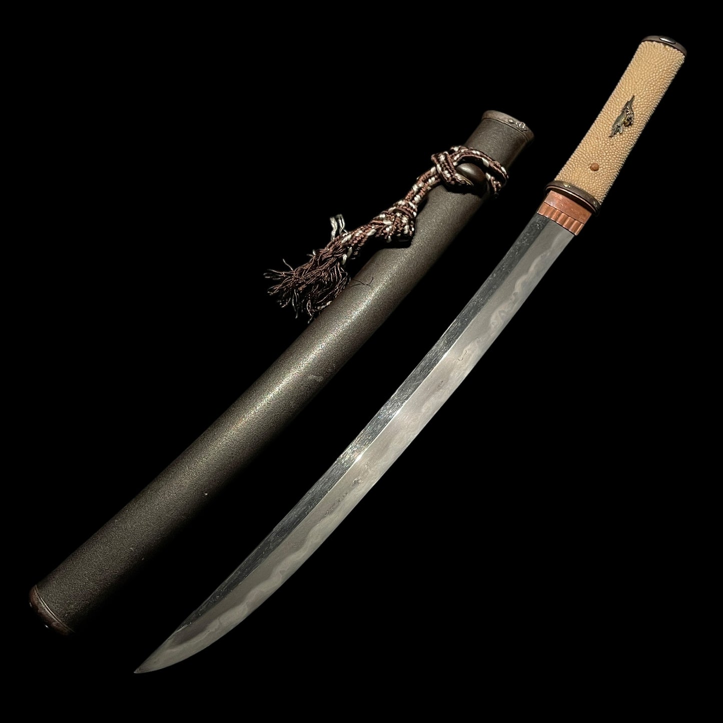 Aikuchi Wakizashi 合口拵, Shobu-Zukuri Rugged Blade, Petal Fittings, Edo period