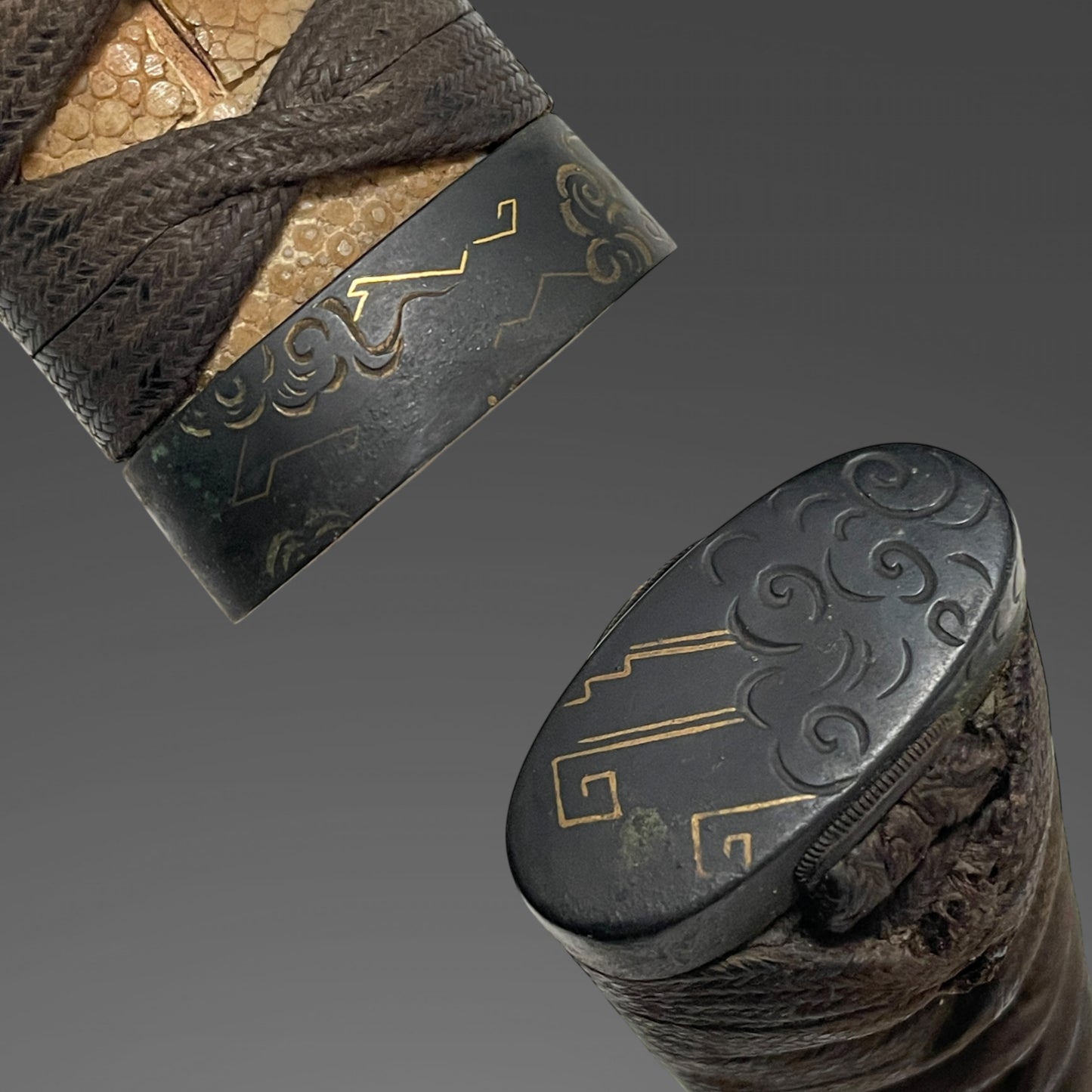 Thundercloud 雷雲 Fuchikashira Long Wakizashi, Peony and Butterfly Tsuba