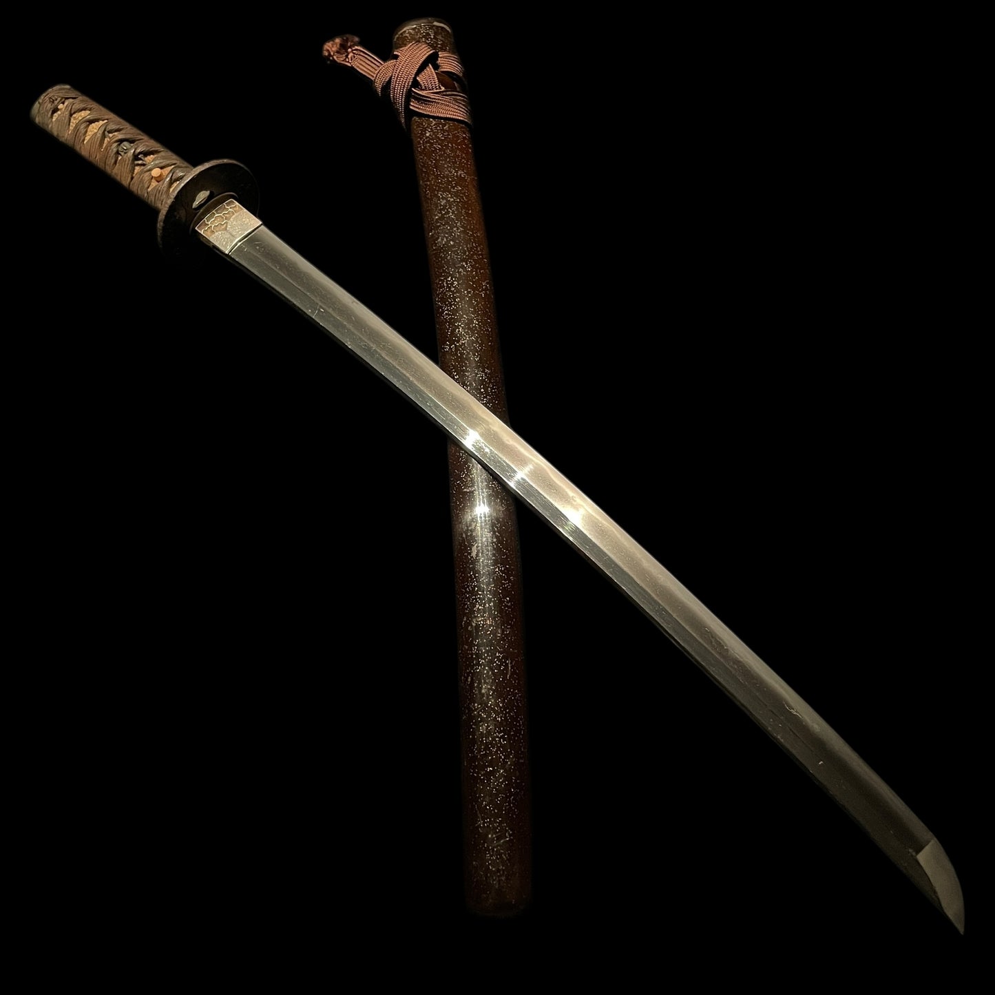 Thundercloud 雷雲 Fuchikashira Long Wakizashi, Peony and Butterfly Tsuba