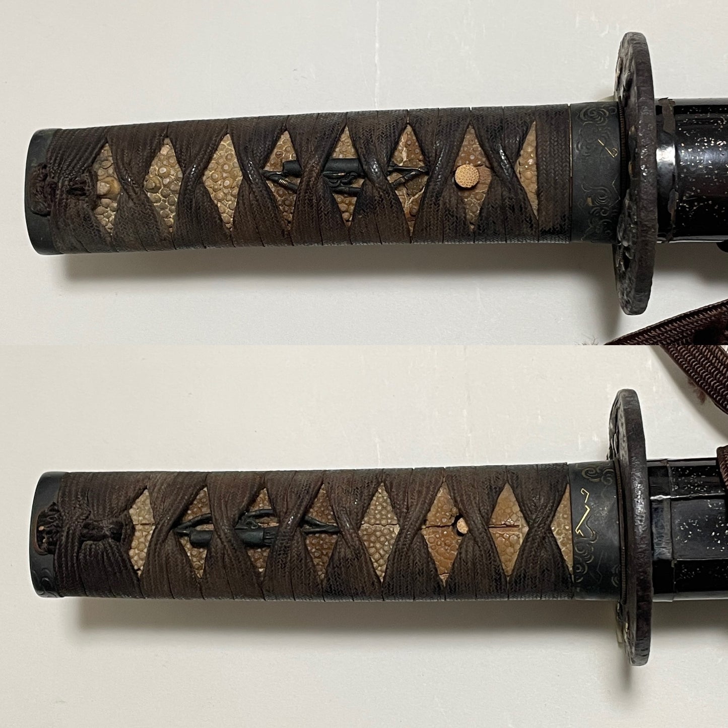 Thundercloud 雷雲 Fuchikashira Long Wakizashi, Peony and Butterfly Tsuba