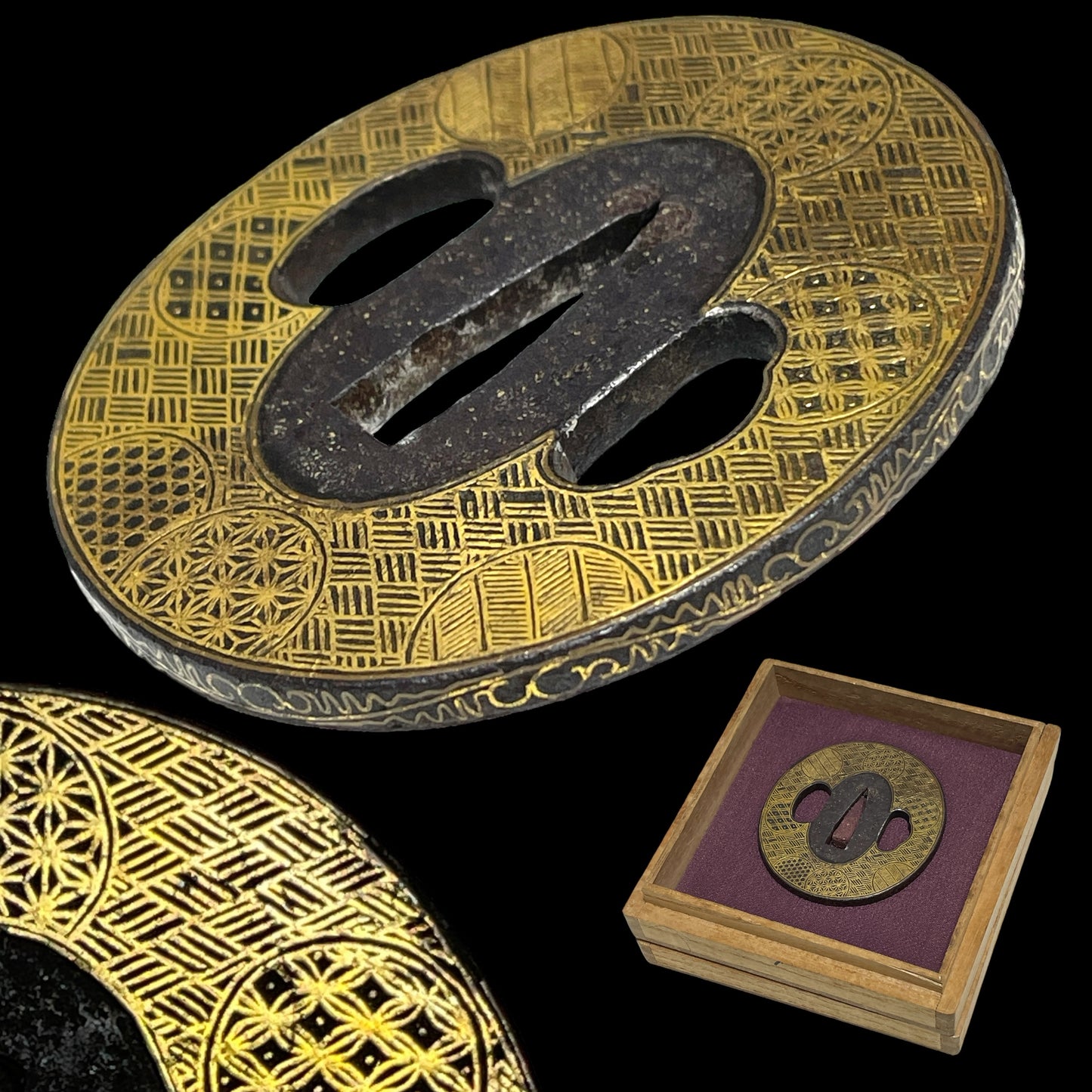 Kagakinko Gold inlay TSUBA, Edo period, Iron back, with BOX