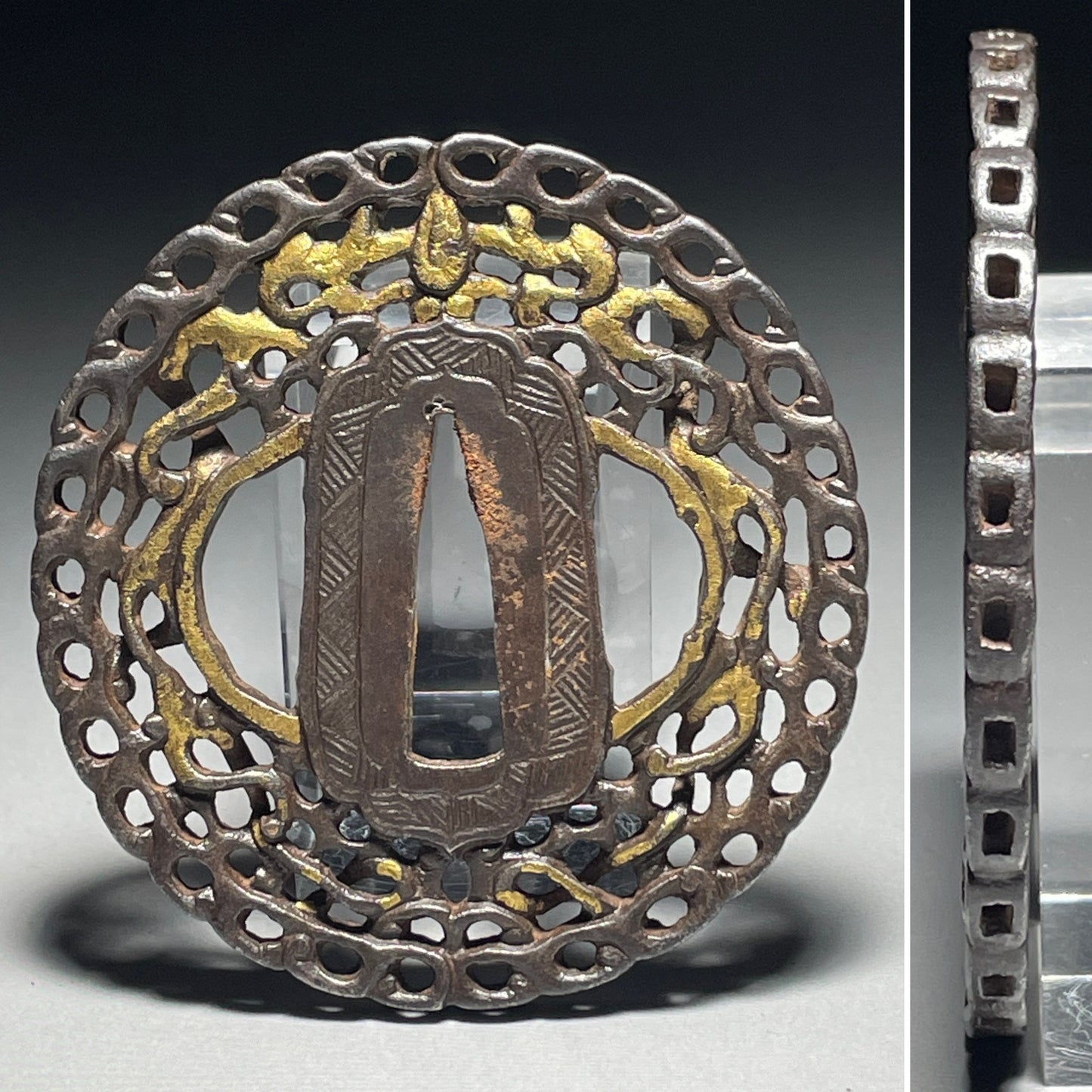 Nanban TSUBA, Perforated sides, Gold plate, Edo period