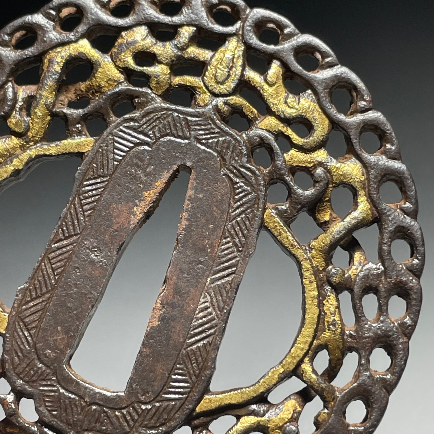 Nanban TSUBA, Perforated sides, Gold plate, Edo period