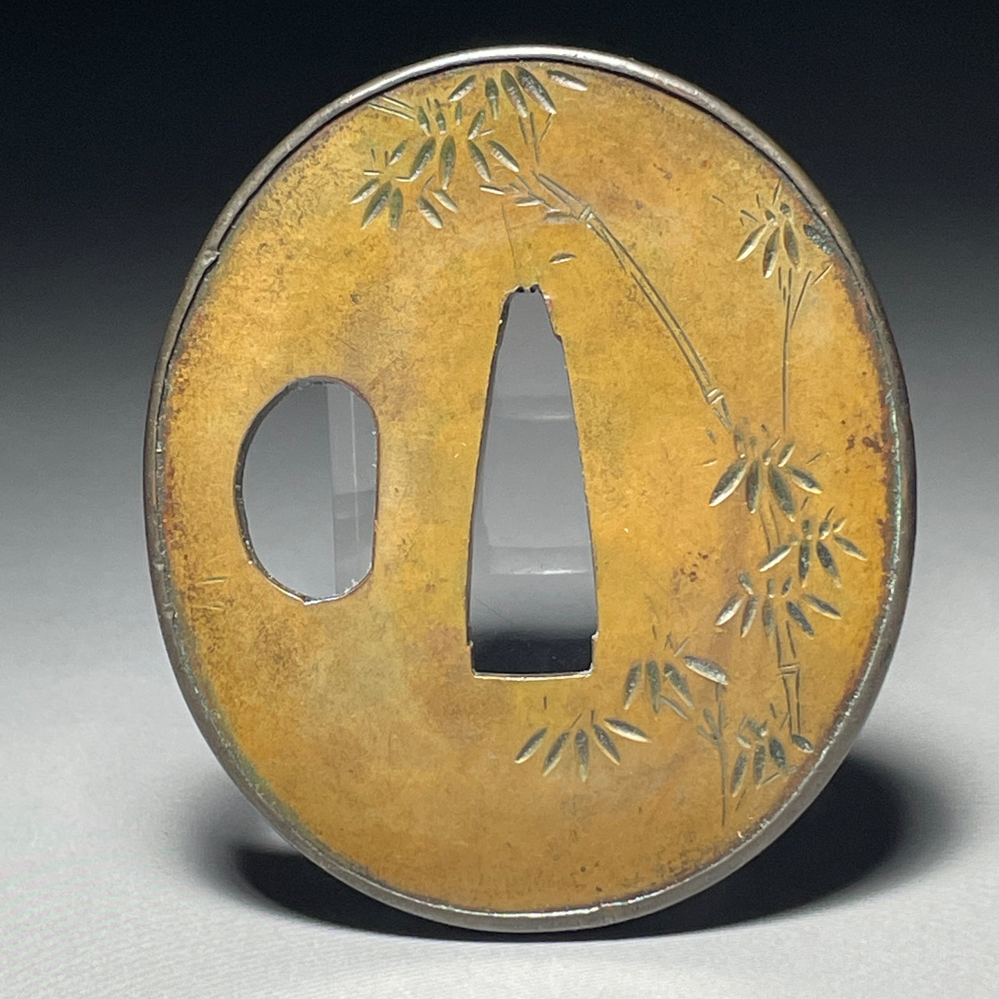 Sasatake Copper TSUBA, Shakudo Fukurin, Edo period, with BOX