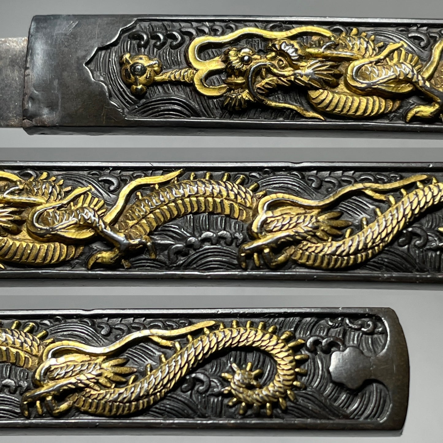 Tamaoiryu Dragon KOZUKA, Shakudo back, Edo period, with BOX