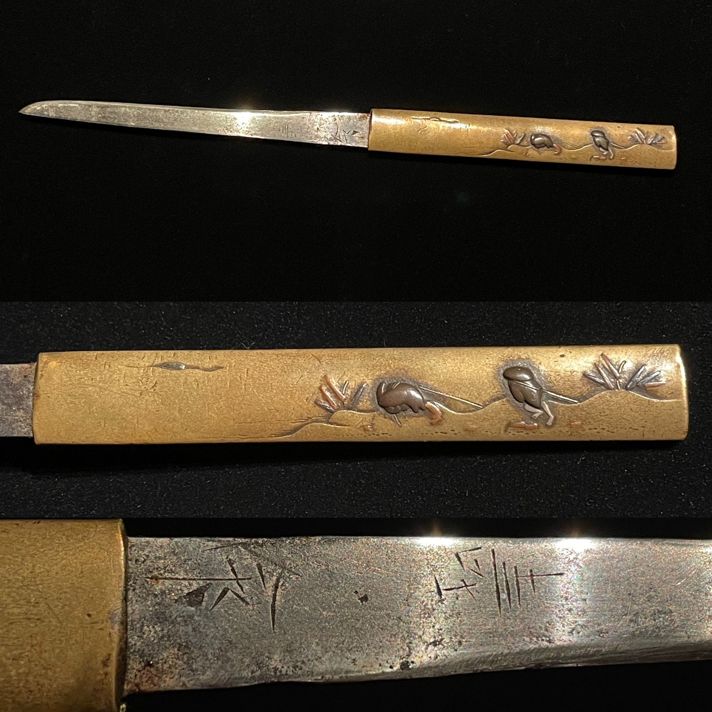 Red Wakizashi with Bras KOZUKA, Musashinokami Nagamichi 武蔵守永道 signed, Edo Period