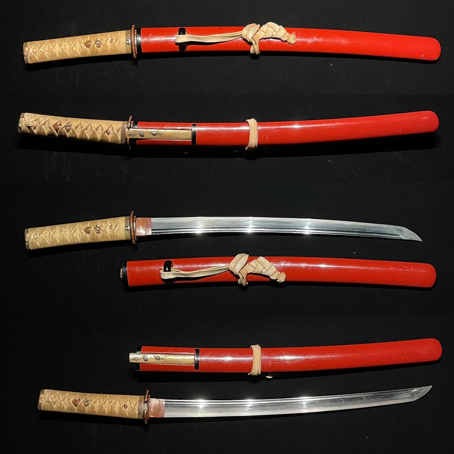 Red Wakizashi with Bras KOZUKA, Musashinokami Nagamichi 武蔵守永道 signed, Edo Period