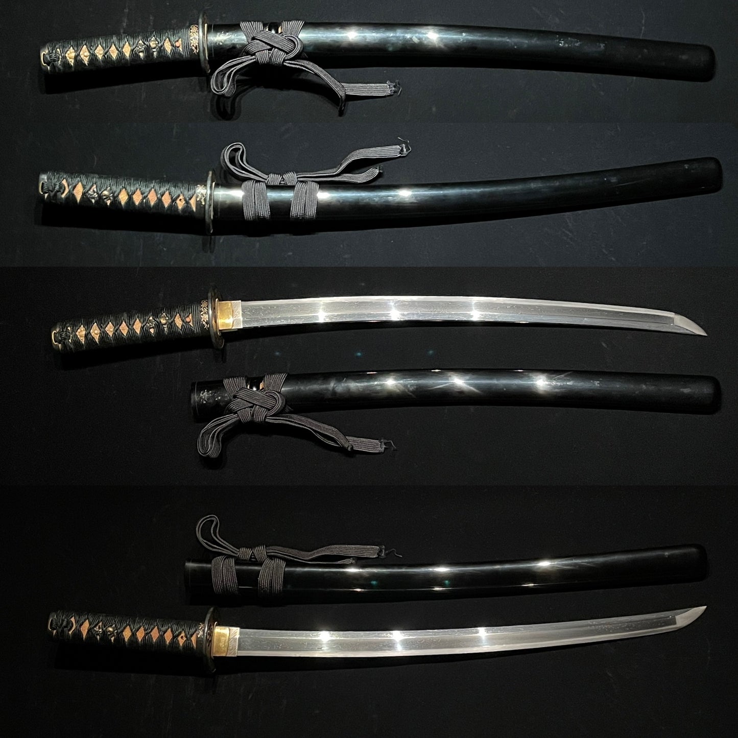 Authentic Black Wakizashi, Maple pine needles Shakudo Fuchikashira, Edo period