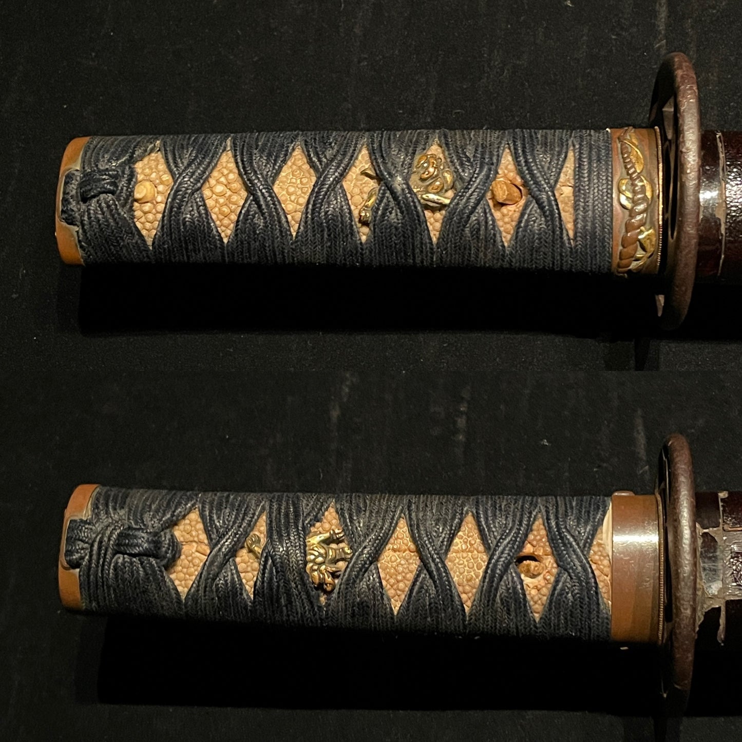 Shimenawa Copper Fuchikashira WAKIZASHI, Edo period mumei, Large Kojiri