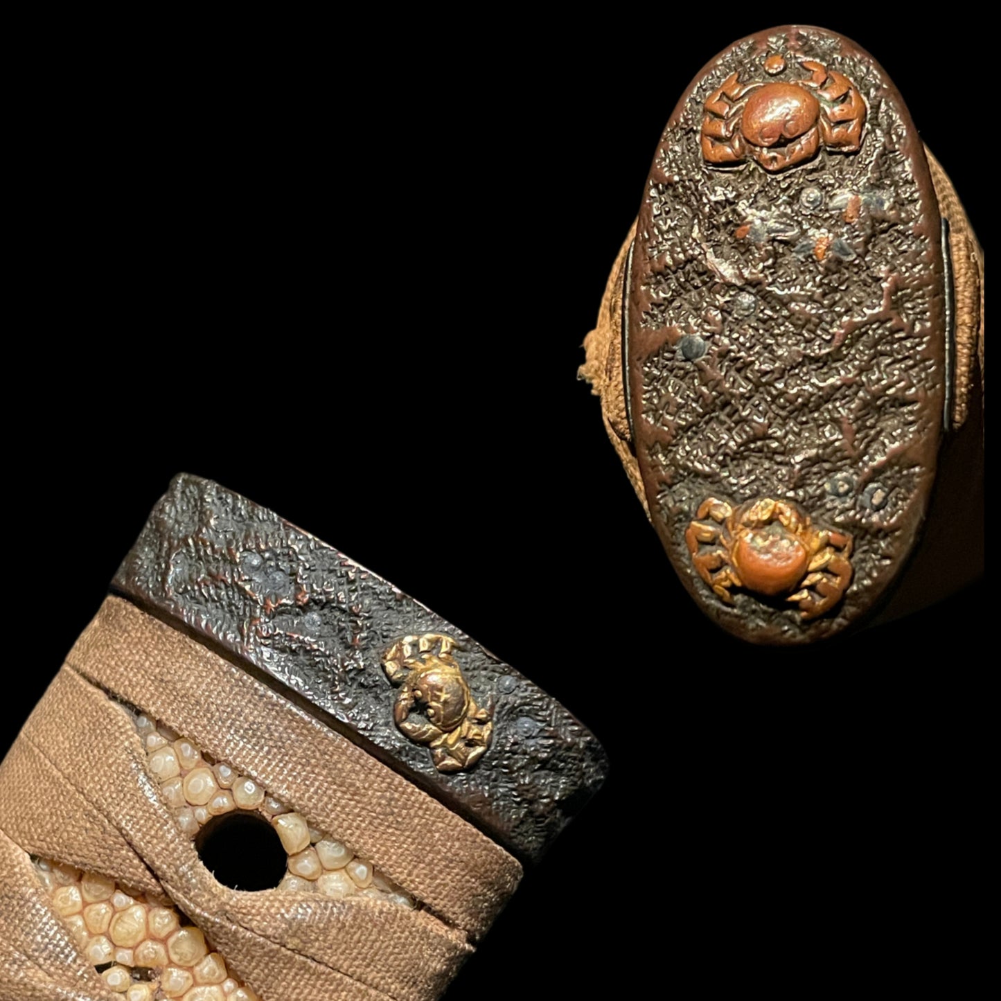 Crab Fuchikashira WAKIZASHI, Shakudo Tsuba, Edo period mumei