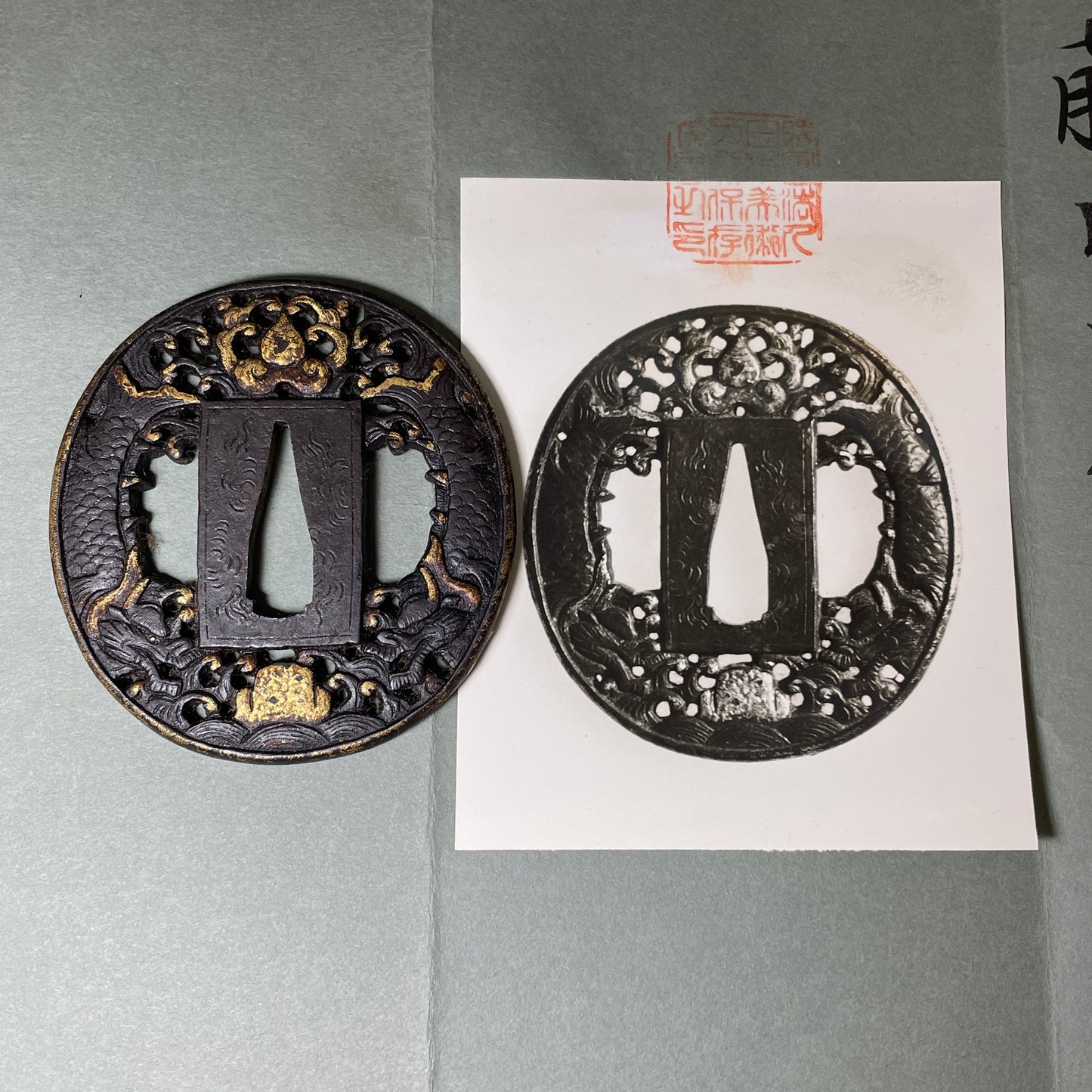 Nanban 南蛮 Killer whale 向鯱透鍔 TSUBA, Edo period, 74x69x4.8mm 109g