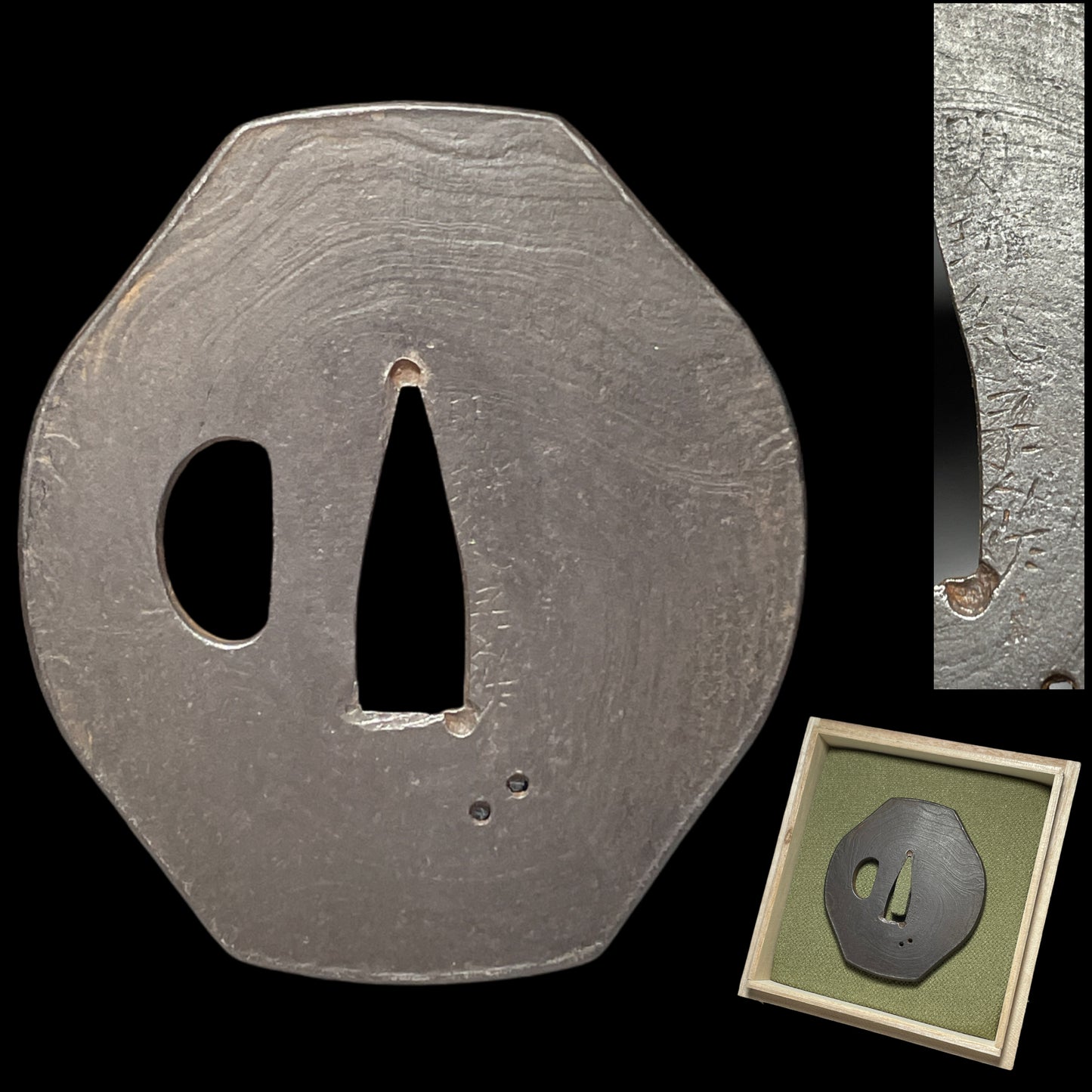 Neri-TSUBA 練り鍔, Udenuki-Ana, Edo period, Iron back, 73x66x5.1mm 132g