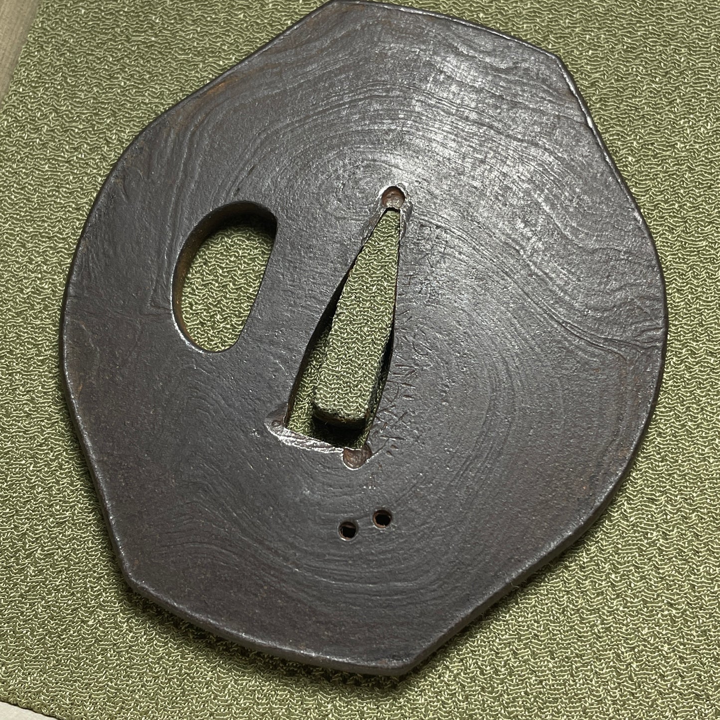 Neri-TSUBA 練り鍔, Udenuki-Ana, Edo period, Iron back, 73x66x5.1mm 132g