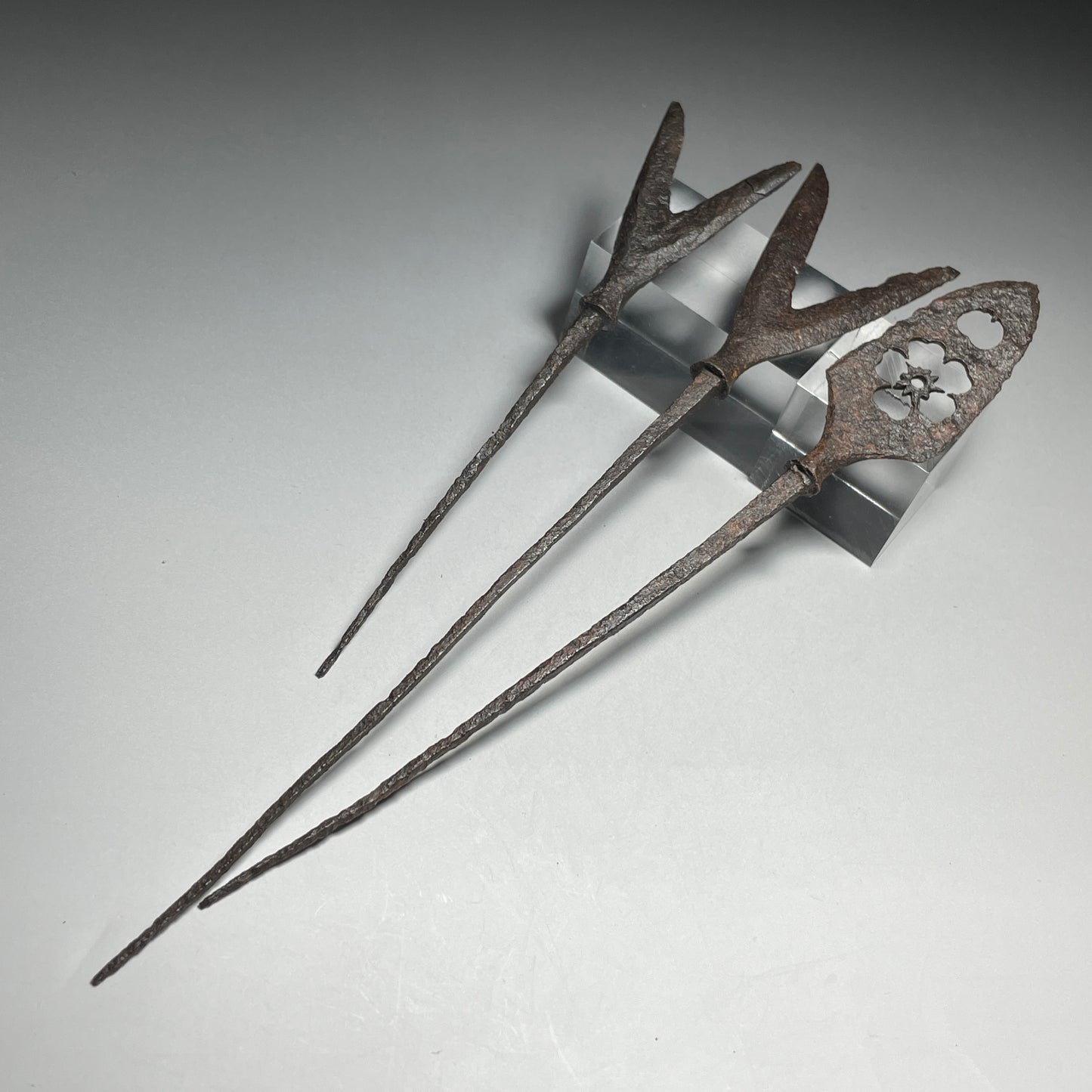 YAJIRI x 3 鏃 Samurai Arrowhead, Edo period, Iron back