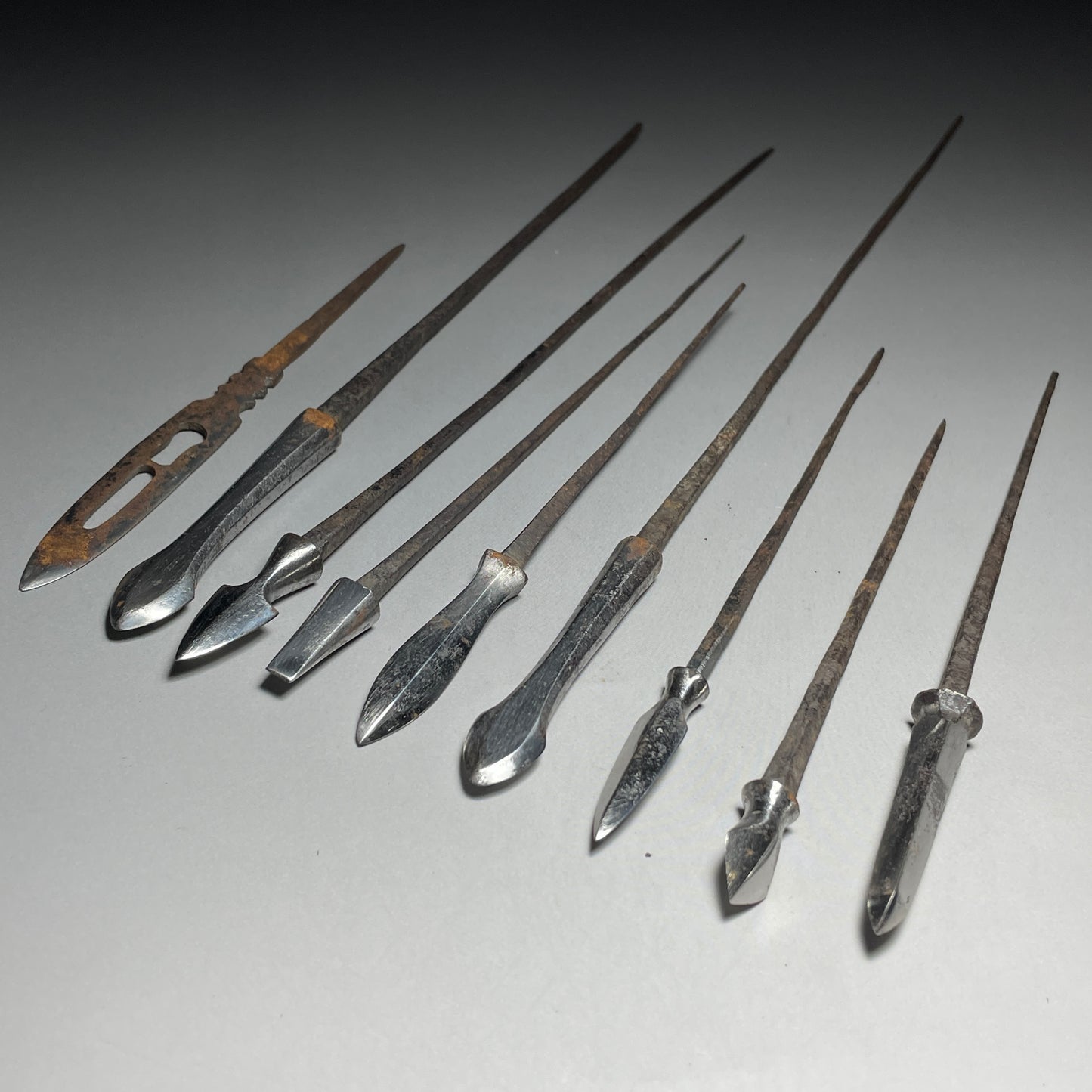 YAJIRI x 9 鏃 Samurai Arrowhead, Edo period, Iron back