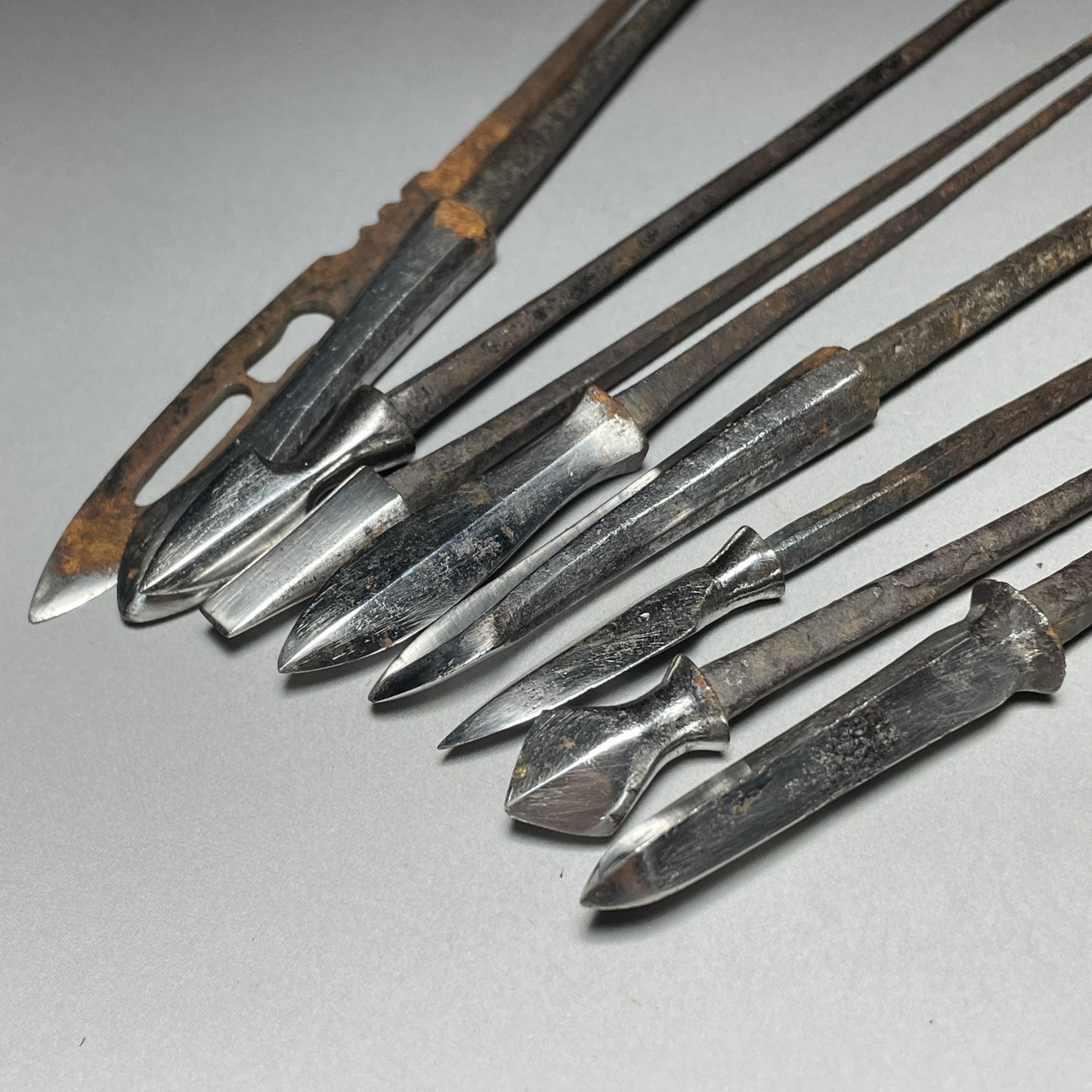 YAJIRI x 9 鏃 Samurai Arrowhead, Edo period, Iron back