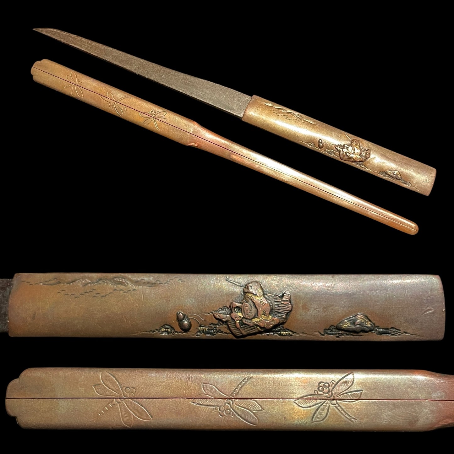 HITATSURA 皆焼 Aikuchi Tanto, Uda Kuninari 宇多國成 signed, with Kozuka Kogai Muromachi