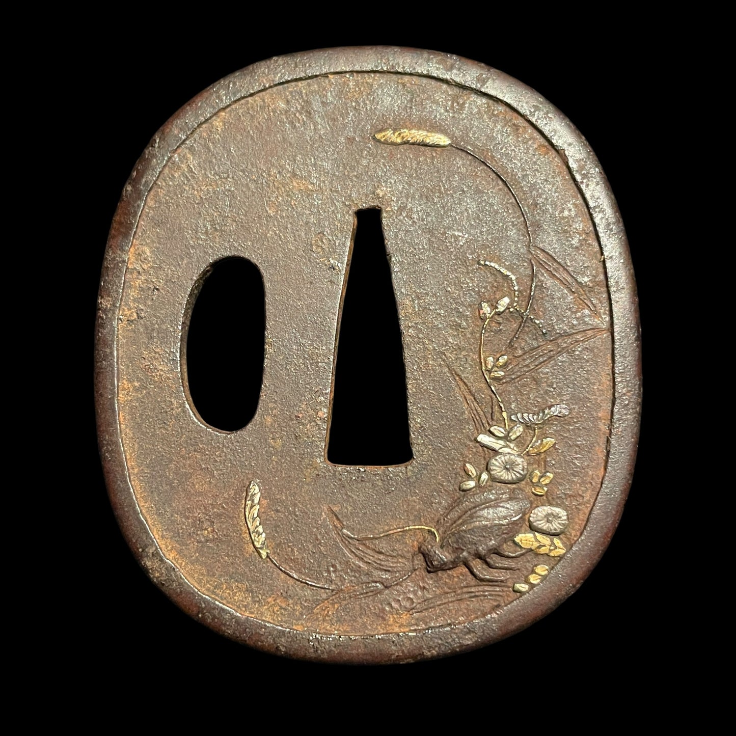 Unokubi-Zukuri 鵜首造 Tanto, Kanemitsu 兼光 signed, Bell cricket Tsuba, Late Edo period