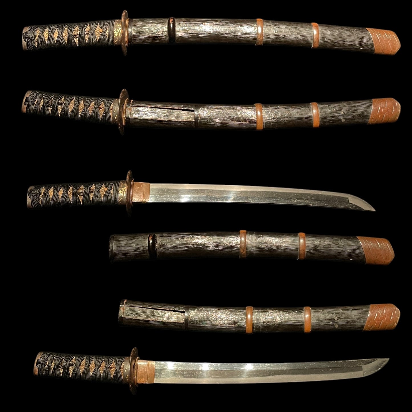 Ietsugu 家次 signed WAKIZASHI, Copper Scabbard, Flower Fuchikashira, Edo period