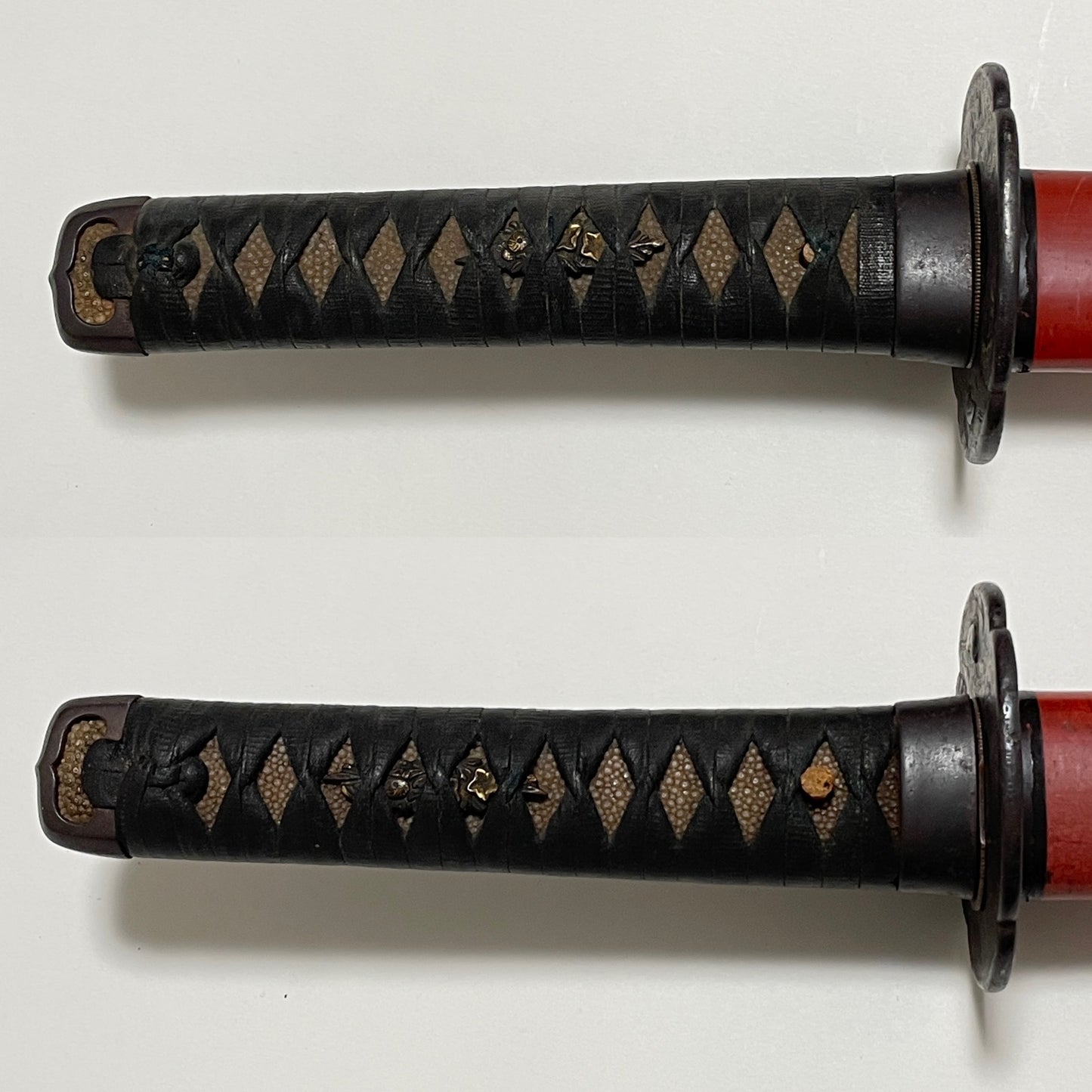 Red TOPPEI-KOSHIRAE 突兵拵 Long Wakizashi, Water bird Tsuba, Edo period mumei